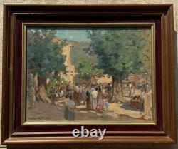 Gaston PROST (1881-1967) Old painting Oil The Festival in Seguret 1945