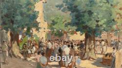 Gaston PROST (1881-1967) Old painting Oil The Festival in Seguret 1945