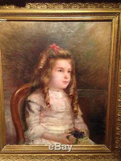 Gorgeous Portrait Child Girl Impressionist XIX Old Oil On Canvas