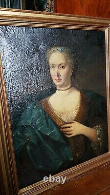 Grand Ancien Table Of Epoque 17th Oil Portrait On Toile