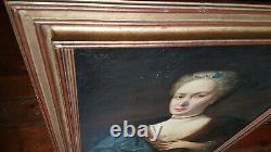 Grand Ancien Table Of Epoque 17th Oil Portrait On Toile