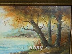 Grand Old Oil Painting On Canvas Seaside Landscape with Boats and Sailboats