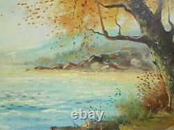 Grand Old Oil Painting On Canvas Seaside Landscape with Boats and Sailboats