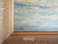 Grand Old Oil Painting On Canvas Seaside Landscape with Boats and Sailboats