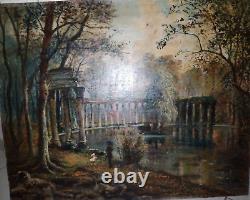Grand Old Oil Painting on Canvas by Henri Amirault in Parthenay Faience