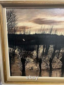 Grand Old Table Oil on Canvas Signed Mury Sunset The Flooded Loire