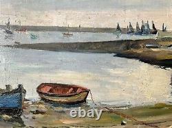 Grand Painting Old Oil On Canvas Port Breton Signed Daniel De Paris 1954