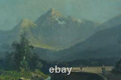 Grand Tableau Ancienne Alfred Godchaux Animated Landscape Pyrenees Riverfront 19th