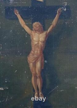 Great Ancient Painting Christ On The Cross Oil On Canvas