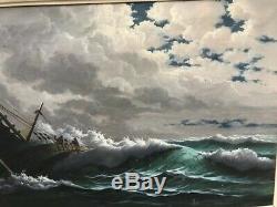 Great Old Navy Sailboat 1920-1930 Oil On Canvas Signed Boulnois