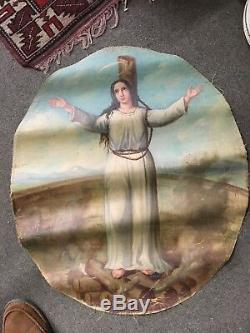 Great Old Oil On Canvas Double Religion Religious Marie 18 19 Em Em