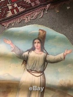 Great Old Oil On Canvas Double Religion Religious Marie 18 19 Em Em