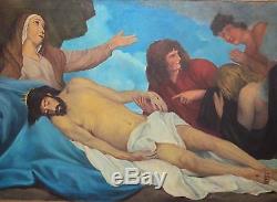 Great Old Oil On Canvas / Pieta Entombment After Antony Van Dyck
