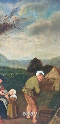 Great Old Oil Painting On Canvas Village Scene Flemish Painting