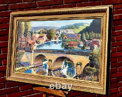 Great Old Painting Signed Landscape Riverside. Oil Painting On Canvas