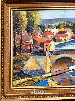 Great Old Painting Signed Landscape Riverside. Oil Painting On Canvas