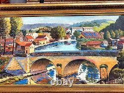 Great Old Painting Signed Landscape Riverside. Oil Painting On Canvas
