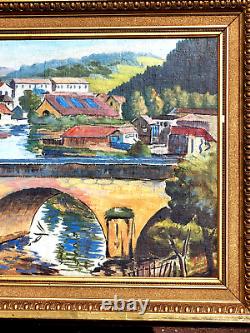 Great Old Painting Signed Landscape Riverside. Oil Painting On Canvas