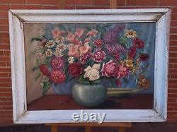 Great Old Tableau. Bouquet Of Flowers. Oil Painting On Wood Panel
