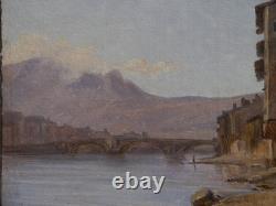 Grenoble, Old Stone Bridge 1834, Mountain, Alps. Alexandre DEBELLE (1805-1897)