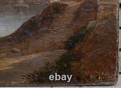 Grenoble, old wooden bridge c. 1834, mountain, Alps. Alexandre DEBELLE (1805-1897)