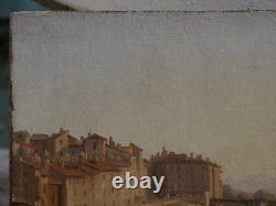 Grenoble, old wooden bridge c. 1834, mountain, Alps. Alexandre DEBELLE (1805-1897)