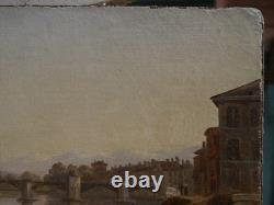 Grenoble, old wooden bridge c. 1834, mountain, Alps. Alexandre DEBELLE (1805-1897)