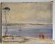 Hst 1920 Oil On Canvas Seascape Boat Old Painting Signed Marine