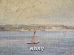 HST 1920 oil on canvas seascape boat old painting signed Marine