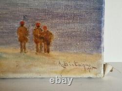 HST 1920 oil on canvas seascape boat old painting signed Marine