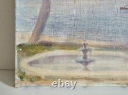 HST 1920 oil on canvas seascape boat old painting signed Marine