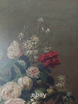 Henri Robbe Old Painting XIX 19th Still Life Flowers Bird Oil Wood Hsp