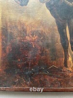 Horse, Oil on Paper, Antique Painting, 19th Century