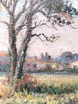 Impressionist Landscape Old Painting Oil on Canvas Signed Framed