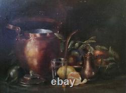 J. Imbault Oil On Canvas Still Life Fruit Lemon 19th Signed