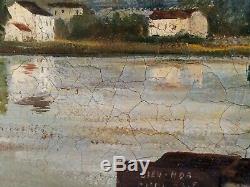Jean Joveneau Xix-xx ° S Oil On Canvas Barge Bien Hoa Old Old Oil 55x38
