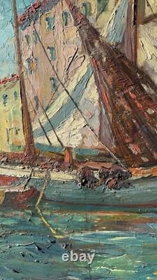 Joseph HURARD (1887-1956) Old painting signed Oil on panel Landscape Boats sea