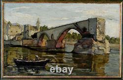 Joseph Hurard (1887-1956) Le Pont D'avignon Oil On Pannel Ancien Table