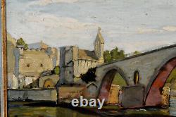Joseph Hurard (1887-1956) Le Pont D'avignon Oil On Pannel Ancien Table