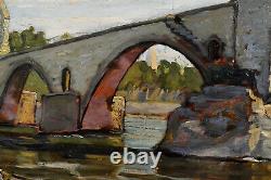 Joseph Hurard (1887-1956) Le Pont D'avignon Oil On Pannel Ancien Table