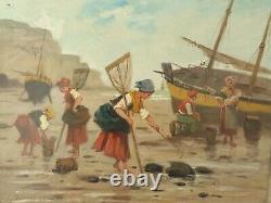 L. Morin, Table Ancient Oil On Fisherman's Canvas