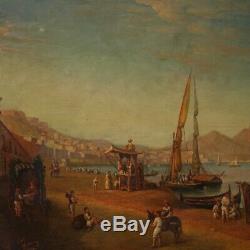 Landscape Marine Paint Picture Old Style Oil On Canvas Naples Port 900