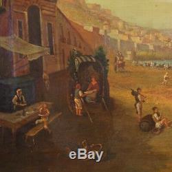 Landscape Marine Paint Picture Old Style Oil On Canvas Naples Port 900