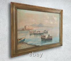 Landscape Of The Gulf Of Naples, Ancient Oil Painting On Canvas Signed