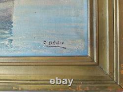 Landscape Of The Gulf Of Naples, Ancient Oil Painting On Canvas Signed