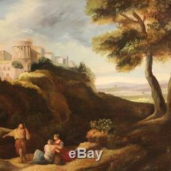 Landscape Oil Paintings On Canvas With Characters Old Style Frame