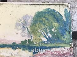 Landscape Oil on Cardboard Signed Bruyères En Fleur Circa 1930 Vintage Antique