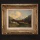 Landscape Mountain Painting Signed In Oil On Masonite With Antique Style Frame
