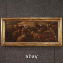 Landscape painting tableau ancient oil on canvas goats animals 17th century