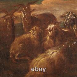 Landscape painting tableau ancient oil on canvas goats animals 17th century